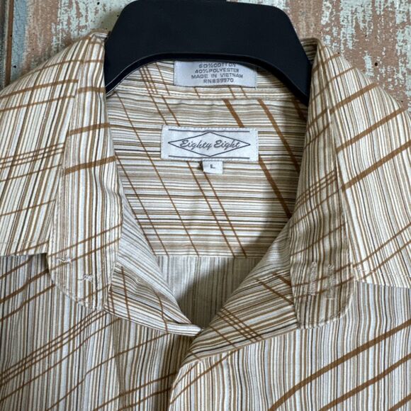 VINTAGE Eighty Eight Button Up Shirt Adult Size L Beige Casual Mens 90s - Picture 2 of 4
